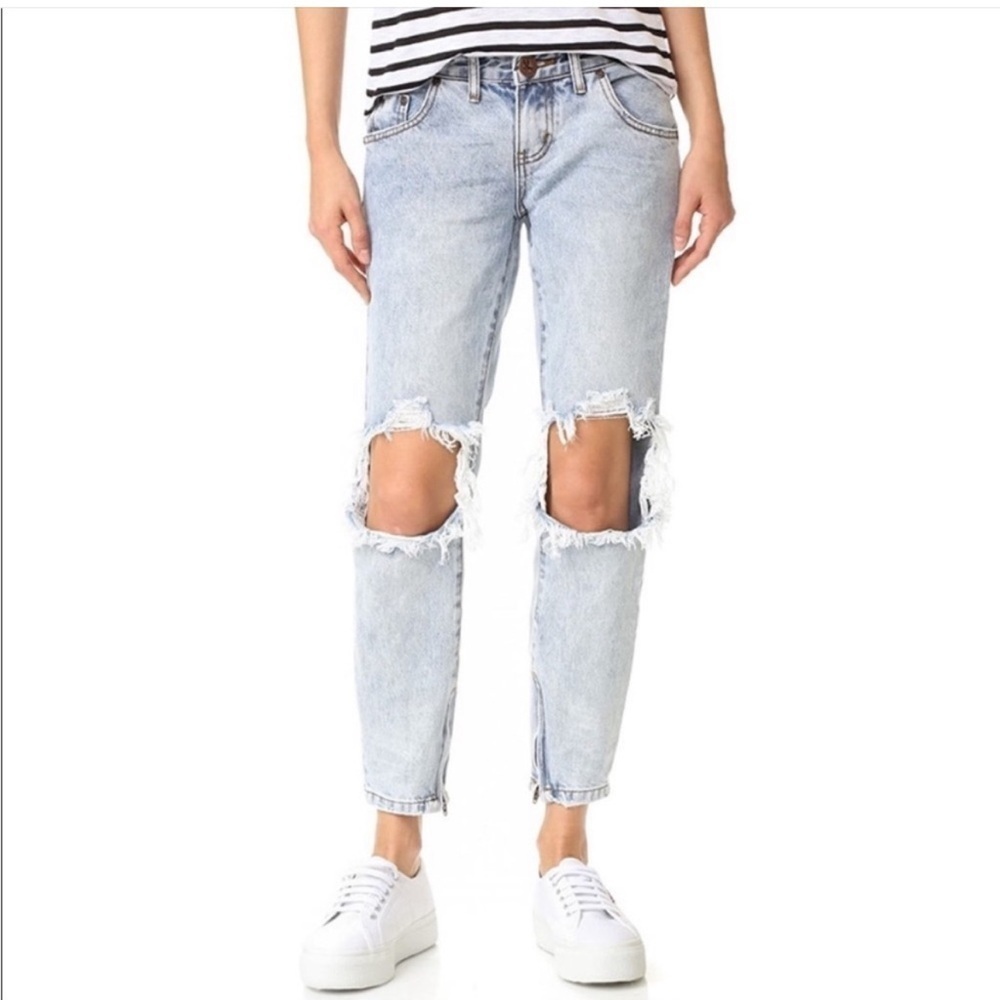 One Teaspoon Jeans Blue Malt Freebirds Distressed Ripped Boho Tapered Size 27